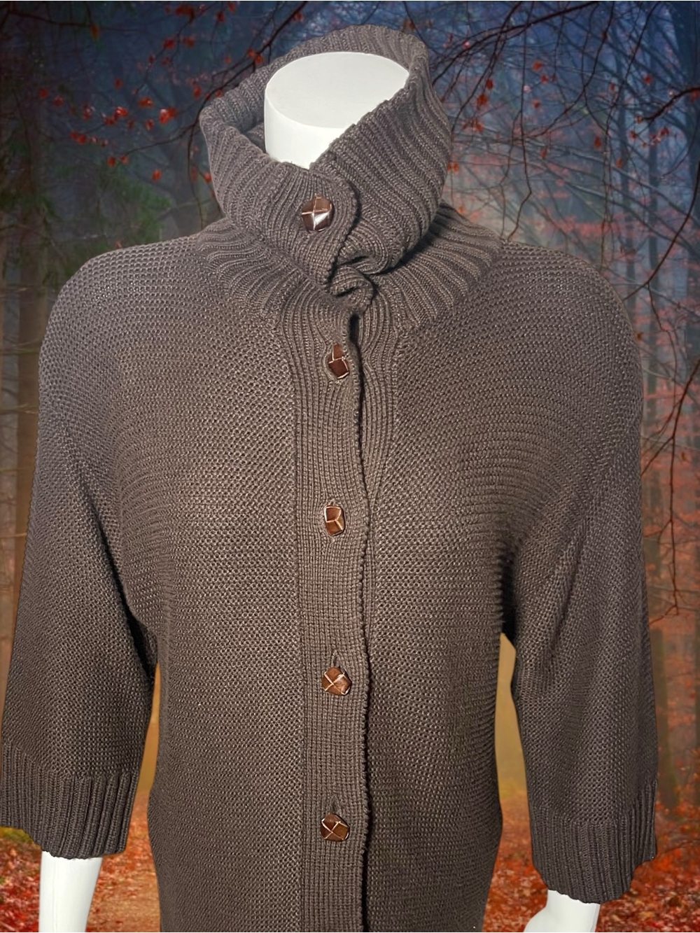 Lauren Ralph Lauren Chocolate Brown Cowl Neck Button Front Cardigan Sweater Sm - Picture 6 of 13